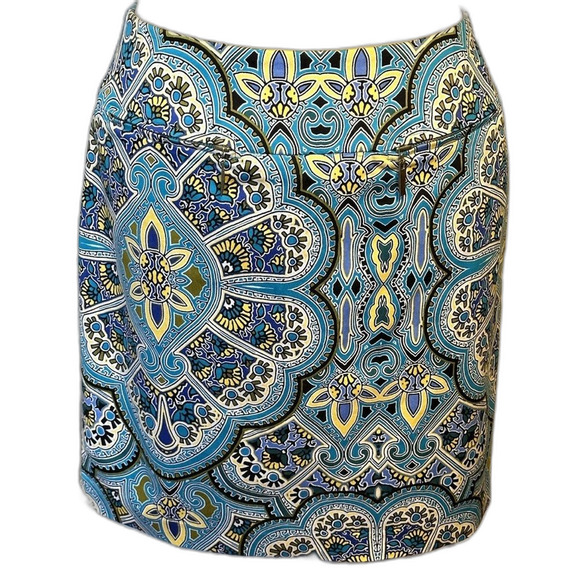 East 5th size 16 turquoise/Blue Mini Pencil Skirt medallion print Wear - Picture 1 of 7